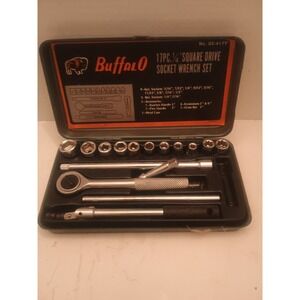 Vtg Buffalo 17 pc Socket Wrench Set # 02-417   1/4 Dr   Metal Case
